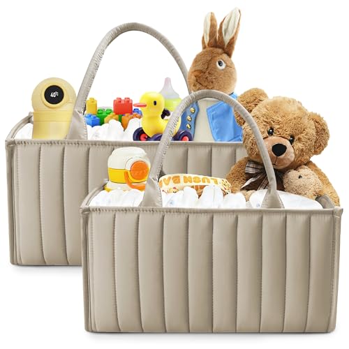 Image of SWEET DOLPHIN 2-Pack Baby Diaper Caddy Organizers, Stylish Storage Baskets for Newborn Essentials, Diaper Station & Car Travel, Value Bundle for Baby Shower Gifts & Registry Must-Haves - Light Brown