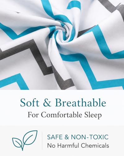 Image of Cottington Lane 100% Cotton Crib Fitted Sheet for Baby - Zig Zag Blue Print | Soft & Breathable Cradle /Cot Bedsheet with Elastic Fit | 52 x 28 x 6 Inches