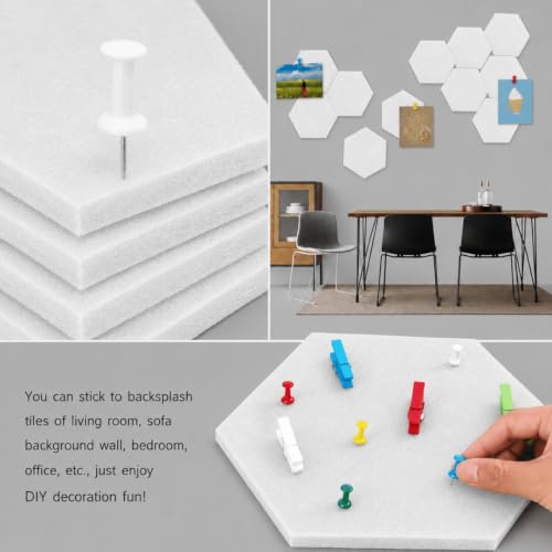 Image of Quiet Canvas Hexagon Pinboard, 1x1 ft, Pack of 8, 50 PushPins, (White)