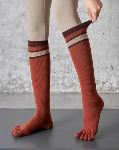 Image of Benefeet Sox Womens Knee High Toe Socks Non Slip Long Toe Socks Unisex Five Finger Socks Knee High Yoga Socks with Grips