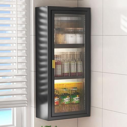 Wall Mount Spice Rack & Condiment nizer - Sturdy Steel Storage Cabinet with Glass Door for Kitchen, Bathroom & Garage - Compact Floating Cabinet for Tools & Medicine