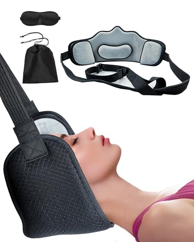 Dr.WYFOOT Portable Neck Stretcher Hammock Cervical Neck Traction Device for Neck Pain Relief Over Door for Home Use Physical Therapy AIDS for Neck Decompressor for Men and Women(1 Piece Black)