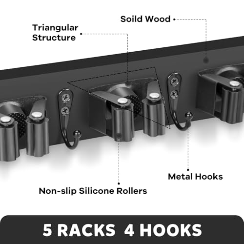 IMILLET Broom Holder Wall Mount Wood Broom Holder Laundry Room Organization and Storage - Image 3