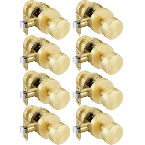 Image of Goldenwarm Gold Door Knobs Passage, Zinc Alloy Keyless Brushed Gold Door Knobs Interior for Hallway & Closet & Living Room, Non-Locking Function, Adjustable & Reversible (8 Pack)
