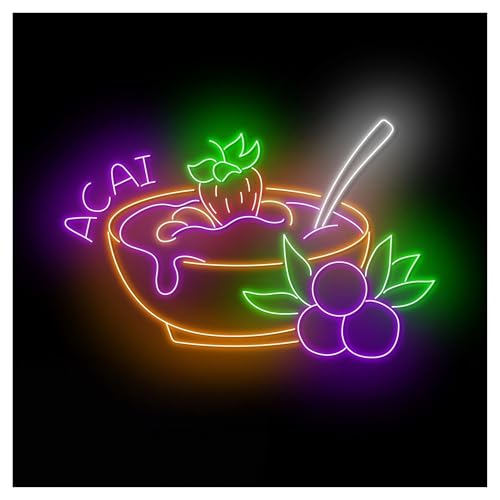 RONGCH Decoración Lámparas Letrero De Neón Con Diseño De Tazón De Açai, Ensalada De Frutas, Luz Regulable Para Food Truck, Cafetería, Tienda, Mercado, Restaurante Decoración 58cm