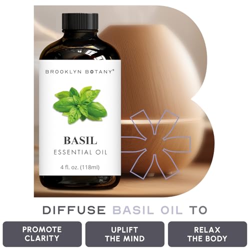 Image of Brooklyn Botany Basil Essential Oil - Huge 4 Fl Oz - 100% Pure and Natural - Premium Grade with Dropper - for Aromatherapy and Diffuser