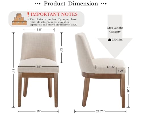 Image of HNY Modern Dining Chairs Set of 6 with Comfortable Back Support, Farmhouse Soft Linen Upholstered Kitchen Dining Room Chairs with Solid Wood Legs, Armless Accent Side Chairs for Living Room, Beige