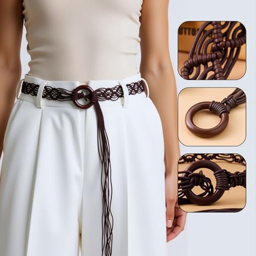 Boho Brown Woven Circle Belt with Tassels, Rope Belts for Women, Boho Belt Beach Festival Daily Bohemian Accessory, Bohemian Belts for Her Crafted to Delight4