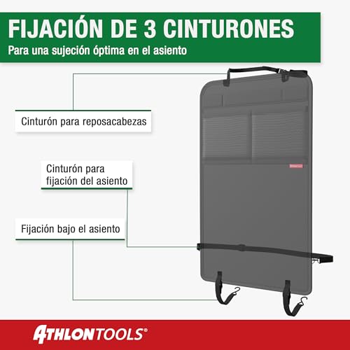 Miniatura 7 de Athlon Tools Alfombrilla De Protección Del Respaldo, Alfombrilla De Protección Del Respaldo Del Coche, Reforzada - Con Bolsillos De Malla - Repelente A La Suciedad, De Fácil Cuidado E Hidrófuga