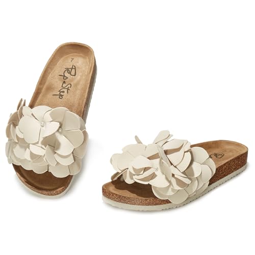 Image of PepStep Slide Sandals for Women or Ladies Dressy Summer Casual, Cute Bow Tie Knot On Top Strap, Comfy Slip On Cork Foot Bed
