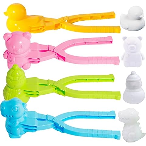 Feelfly 4 Pcs Snowball Maker Clips, Mini Cartoon Snow Ball Maker Clips Clamps Outdoor Winter Play Snow Toys Sand Clay Mold Tools for Kids Adults Snowball Fight Beach Player (mixed) Cover