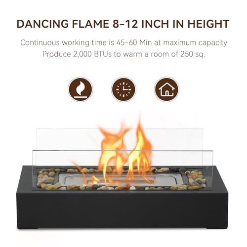 BRIAN & DANY Tischkamin für Indoor und Outdoor, Bioethanol Tischfeuer, Bio Ethanol Kamin mit Dekosteine für Garten Balkon Deko, Schwarz