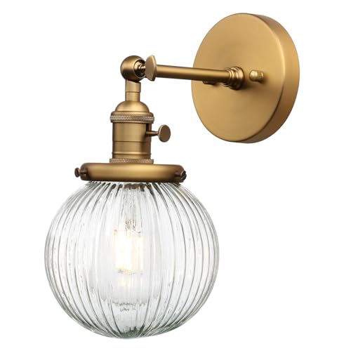 Permo Vintage Industrial Wall Sconce Lighting Fixture with Mini 5.9" Stripple Clear Glass Globe Lampshade for Bathroom Vanity Mirror Living Room Kitchen by PERMO - Used condition - CA$31.46