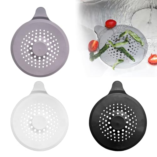 UBRAVE 3 Pcs Silicona Protector De Drenaje,Coladores De Drenaje De Silicona, Evitar Que Los Desagües Obstruidos,Para Accesorios De Baño, Esenciales Para La Cocina, Fregadero, Bañera(Negro/Blanco/Gris)