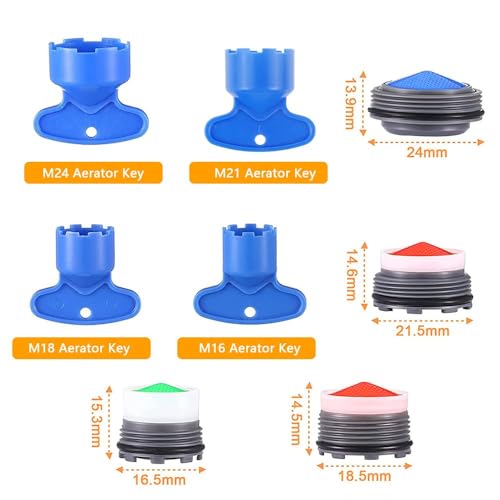 Miniatura 2 de Bougpeng 16 Piezas Aireador Grifo M24 M22 M18 M16 Macho Boquilla Fregadero 24mm 22mm 18mm 16mm Aireadores Con Llave Filtro Economizador De Agua Para Grifo De Lavabo De Cocina Y Baño