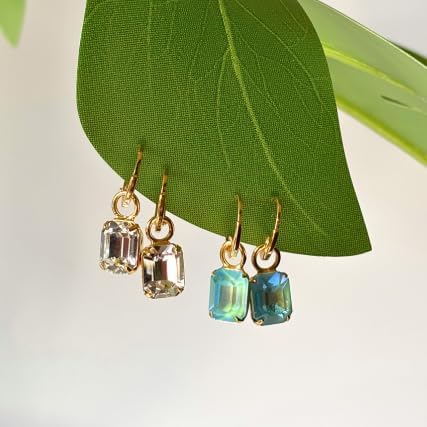 Sorrelli Octavia Huggie Hoop Earrings – Emerald-Cut Crystal Drop on Dainty Hoop in Crystal Clear and Gold-Tone Finish - Image 3