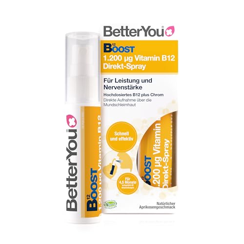 BetterYou Vitamin B12 Direkt-Spray - Zum Sprühen auf die Mundschleimhaut - Natürliches hochdosiertes Vitamin B12 mit Chrom und Grüntee-Extrakt - Schnell & effektiv - vegan, 25ml