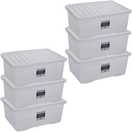 Pack de 6 cajas con tapa de clic, 45 L, 60 x 40 x 25 cm