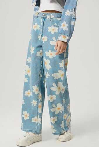 loveimgs Women 2025 Baggy Floral Jeans Mid Rise Wide Leg Denim Pants Flower Printed Patterned Jeans Y2k Patchwork Boyfriend3