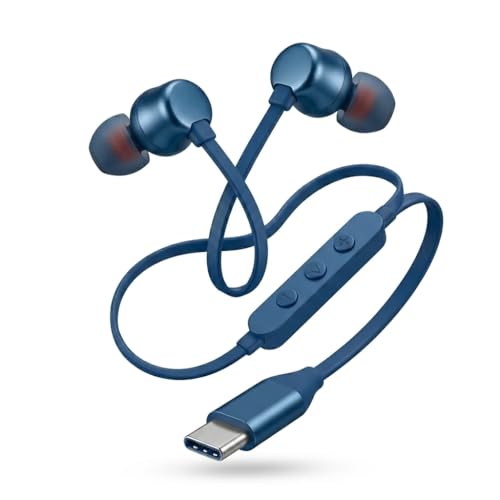 Image of Original Type C Earphone for JBL Tune 310 C with Hi-Res Certified Sound, 3-Button Control and Durable Flat Cable Blue