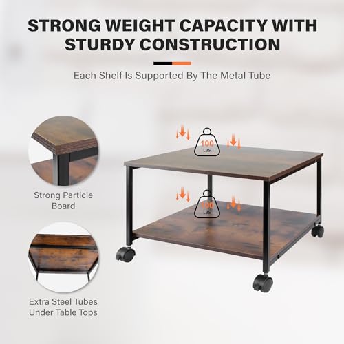 Image of EMERIT Printer Stand,19.5''x19.5''x12.8'' 2 Tier Large Printer Laser Table Heavy Duty Rolling Printer Cart with Wheels for Home Office -100 LBS Each Tier