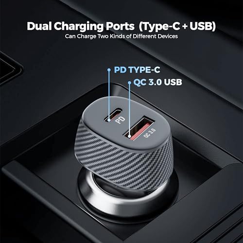Image of Ubon CH57 Dual Output Fast Car Charger with 45W Type-C PD & USB 3.0, Charging Adapter Compatible with Cars for iPhone & Android Smartphone, Smartwatch (Black)