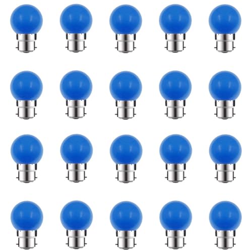 ZFQ 20 Pack B22 Bayonet Colored LED Light Bulbs 2W G45 Golf Ball Mini Globe Bulb Lighting Bulbs,Blue for Outdoor Indoor String Patio Garden Party Christmas