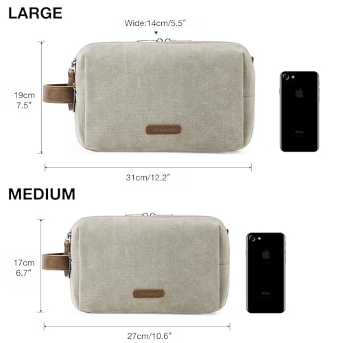 Image of BAGSMART Toiletry Bag for Men, Canvas Travel Toiletry Organizer Dopp Kit Water-resistant Shaving Bag for Toiletries Accessories, Beige, Large, Basic /Leisure