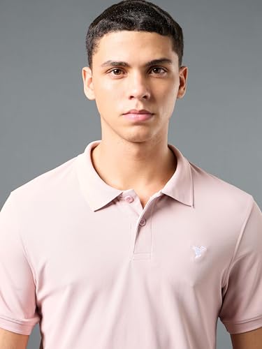 Image of TECHNOSPORT Men's Solid Slim Fit Polo Collar T-Shirt MATPIQ Half Sleeve Button Polyester for Gym Running Workout UPF50+ Anti Odour