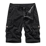 Linen Slim Shorts for Men 7 Inch Inseam Men's 5 Inch Inseam Shorts Loose Fit Cotton Multi Pockets Tooling Shorts Fashion Outdoor Solid Work Cargo Shorts Mens Lightweight Cargo Shorts Black 2X