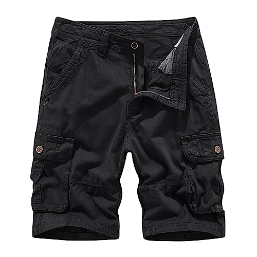 Linen Slim Shorts for Men 7 Inch Inseam Men's 5 Inch Inseam Shorts Loose Fit Cotton Multi Pockets Tooling Shorts Fashion Outdoor Solid Work Cargo Shorts Mens Lightweight Cargo Shorts Black 2X