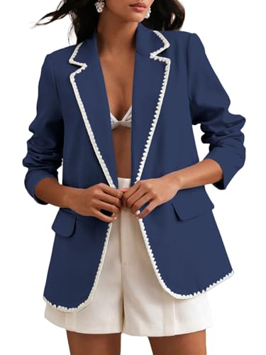 Mina Self Casual Blazer for Women 2025 Fall SBlue Lightweight Business Casual Work Professional Office Trendy Cute Dressy Fashion Womens Jacket Women's Blazers & Suit Jackets QY046 SBlue S