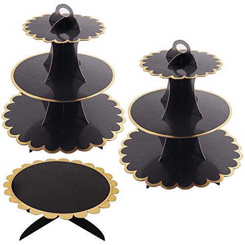 3 Unidades Soporte para Cupcakes Negro de 3 Niveles y 1 Pisos Soporte Tarta, Postre Soporte de Magdalenas de Redondo para Cumpleaños, Fiesta, Baby Showers