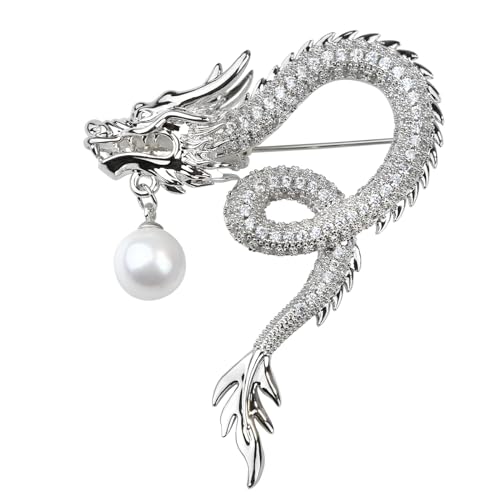 Image of Vintage Crystal Dragon Brooch Lapel Pin Decorative Safety pins for Clothing Rhinestone Animal Brooch Jewelry