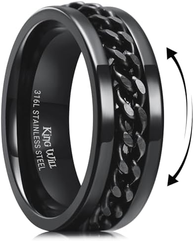 King Will 316L Stainless Steel Fidget Ring for Men Women-8mm Widt...