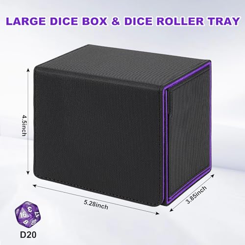 Jaffzora 3-in-1 Würfelturm & Würfelaufbewahrungsbox, magnetische Leder-Würfelschale, tragbarer Würfelhalter für Dungeons & Dragons, MTG, RPG und Tabletop-Spiele, Schwarz und Violett