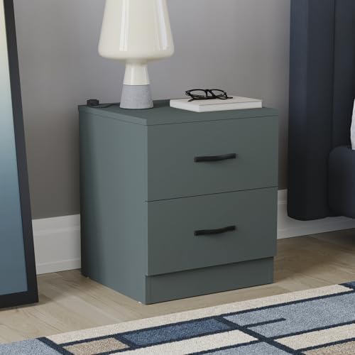 Vida Designs Comodino Jasper verde, 2 cassetti con maniglie e guide in metallo, unico supporto anti-piega, mobili per camera da letto Riano
