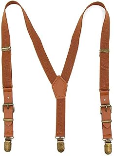 Suspenders for Kids Adjustable Y Back Boy Suspenders Elastic Pants Braces with Brown