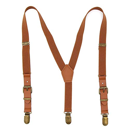 Baby Boys Suspenders Brown Adjustable Y Back Toddler Suspenders Elastic Jeans Trousers Suspenders Braces With Brown Leather And Bronze Clips For Kids Grils #TOP11