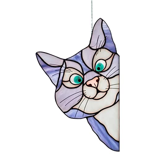 Vitrail Chat - Pendentif de décoration de Chat Multicolore Art,Vitrail Suspendu, Ornements pour Les Amoureux des Chats, décorations de fenêtre