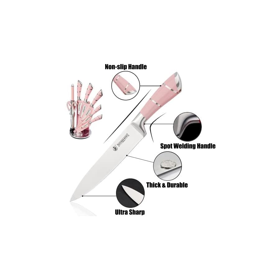 Knife-Set-9-Piece-Pink-Professional-Kitchen-Knife-Set-for-Chef-Super-Sharp-Knife-Set-with-Acrylic-Stand-Stainless-Steel-Knife-Block-Set-for-Kitchen-with-Sharpener-and-Scissors-Ergonomical-Design Knife Set, 9-Piece Pink Professional Kitchen Knife Set for Chef, Super Sharp Knife Set with Acrylic Stand, Stainless Steel Knife Block Set for Kitchen with Sharpener and Scissors, Ergonomical Design