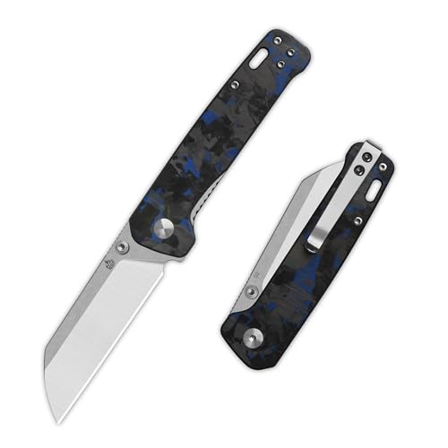 QSP Penguin V2 Folding Pocket Knife, 3.06" D2 Steel Blade, Blue Shredded CF