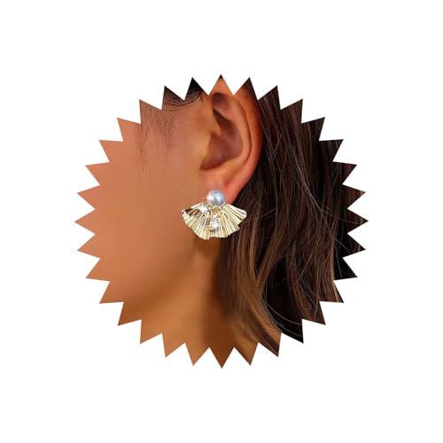 TseenYi boucles d'oreilles en forme d'éventail en or boucles d'oreilles à clous secteur irrégulier boucles d'oreilles exagérées secteur métallique boucles d'oreilles en forme d'éventail de perles