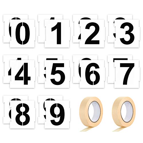20 Pieces Curb Stencil Kit 0-9 Address Number Reusable Plastic Numbers Stencils with 2 Rolls Masking Tape for Painting Address in Wall Wood Road Mailbox(4 Inch Height) by Zonon - Used condition - US$8.18