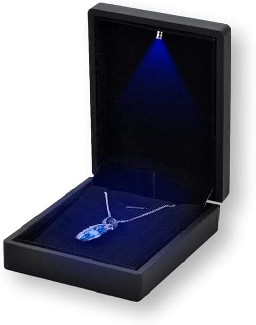 Jewellbox Luxury Black Necklace Box, with LED Light, Jewellry Velvet Display Case, Gift Boxes for Women, Pendant Gift Box for Anniversary Wedding Birthday, Engagement Necklace Box