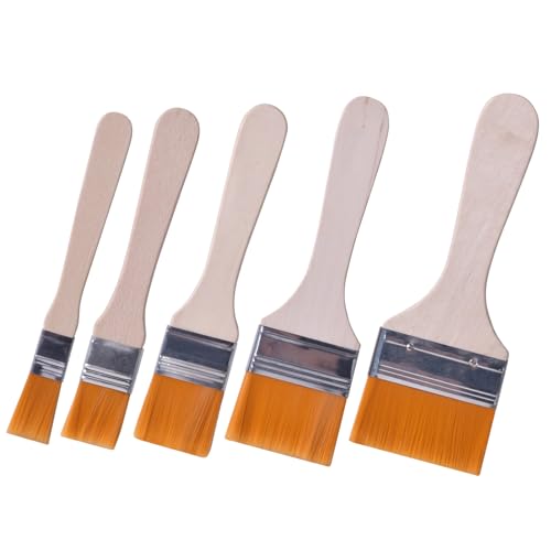 Amexo 5 Piezas Brocha Plana para Paredes, Pinceles de Pintura Acrilica y Acuarela, Juego de Brochas para Oleo, Tintes y Barnices