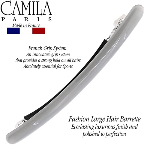 Camila Paris Cp3252 French Hair Barrette Large Gray, Long Skinny Strong Hold Grip Hair Clips For Women, Thin Rubberized Automatic Clasp No Slip Durable Styling Girls Hair Accessories, Made In France #TOP1