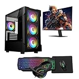 Gaming PC – Intel Core i5, GT710 2GB Graphics, 16GB RAM, 1TB HDD + 128GB SSD, Windows 11 Pro, 22" Monitor, Keyboard, Mouse, Headset – High-Performance Gaming PC Bundle (Neo Black)