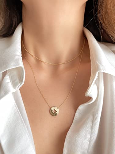 JEWELHEART 14K Real Gold Pendant Necklace,Thin Gold Chain, Solid Gold Necklace For Women, Good Luck Elephant Necklace, Gold Butterfly Necklace, Compass Necklace2