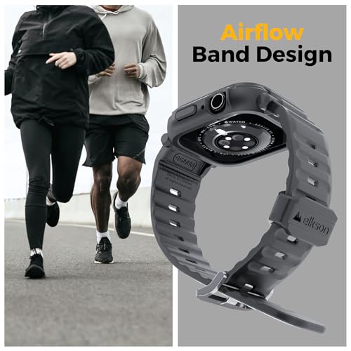 elkson (エルクソン) バンドケース Apple Watch Series 11 10 42mm 男性用 頑丈で頑丈なバンパー タクティカルストラップ Quattro Pro 2.0シリーズ iWatch 用 ミリタリーグレード 耐久性のある保護カバー 耐衝撃 ブラック